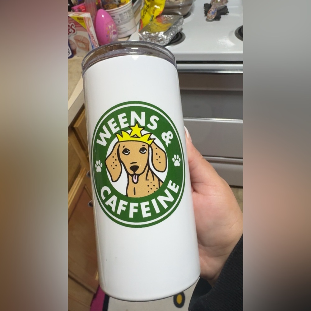 Weens & caffeine dachshund 16 oz travel mug